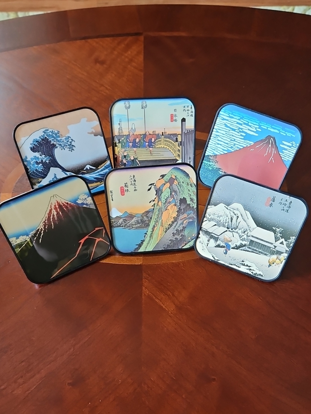 Vintage Japanese Ukiyo-e Art Coasters Set with Holder - Famous Woodblock Prints